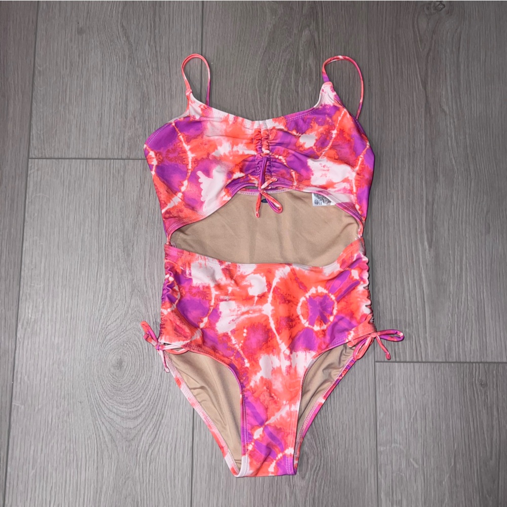 Tie-Dye Pink and Orange One Piece Swimsuit with Cutout